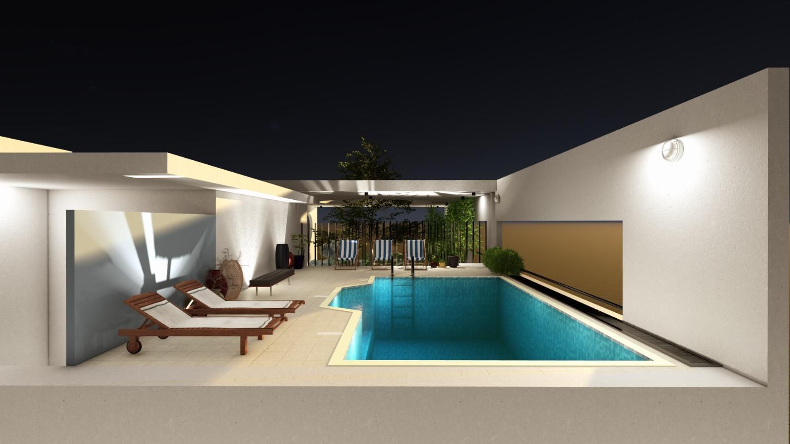 SS SonarTori rooftop pool at night